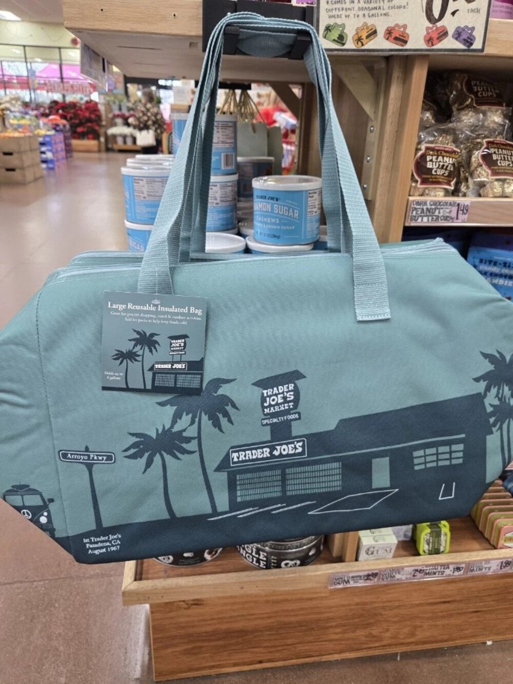 Trader Joe's Dusty Blue Large Reusable Insulated Cooler Bag 8 Gallon NWT